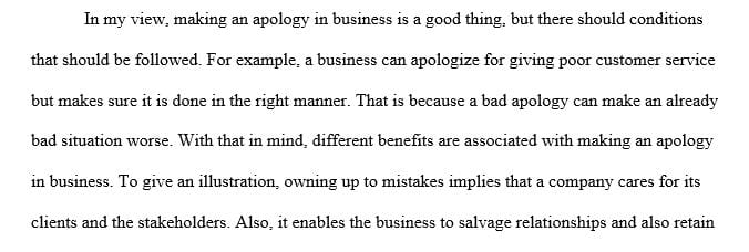 How do you view giving apologies in a business setting