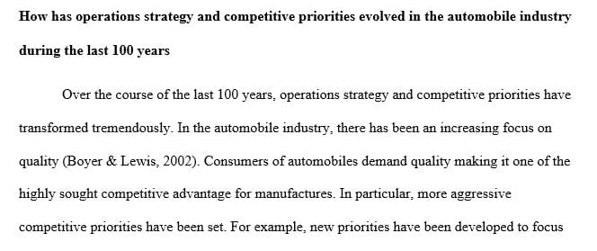 How has operations strategy and competitive priorities evolved in the automobile industry