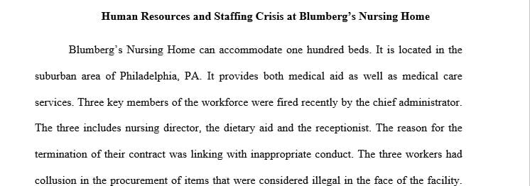 Human Resources and Staffing Crisis at Blumberg’s Nursing Home