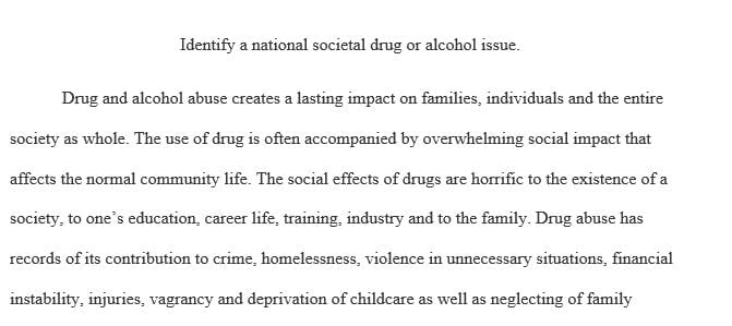 Identify a national societal drug or alcohol issue.