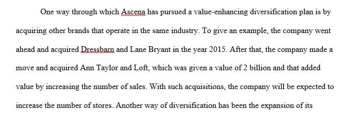 In what ways has Ascena pursued a value enhancing creating diversification path