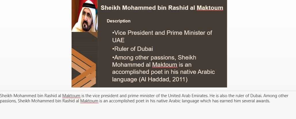Powerpoint presentation about leadership style of Sheikh Mohammed bin Rashid