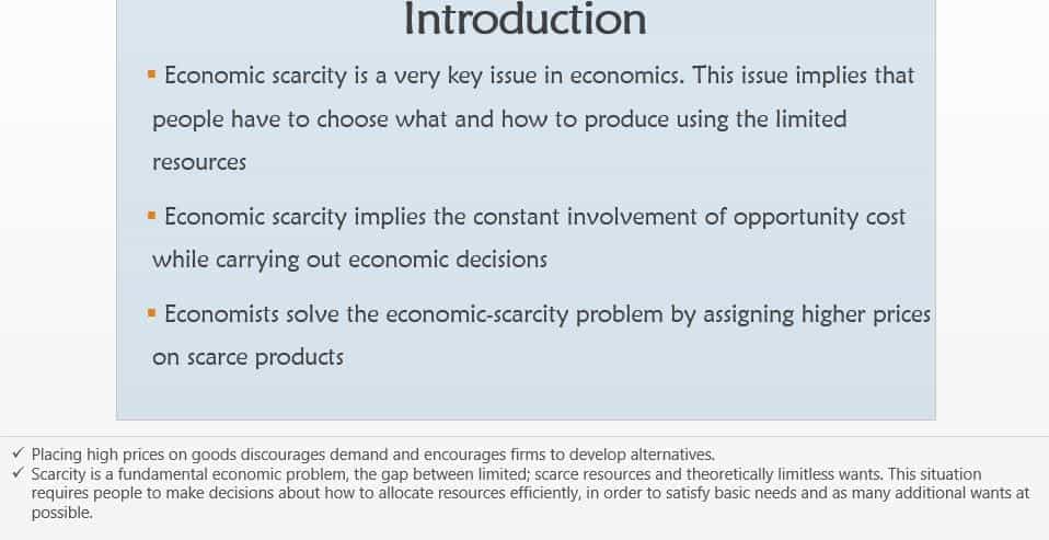 Prepare a PowerPoint presentation discussing the articles you researched on the topic of economic scarcity