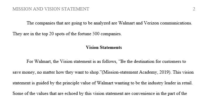 Research the mission and vision statements of different fortune 500 companies