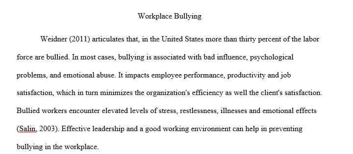 Review the Wiedmer article regarding workplace bullying