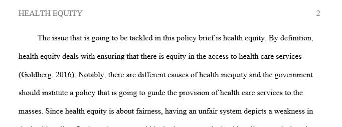 Select a public health issue and write a 750-1000 word policy brief