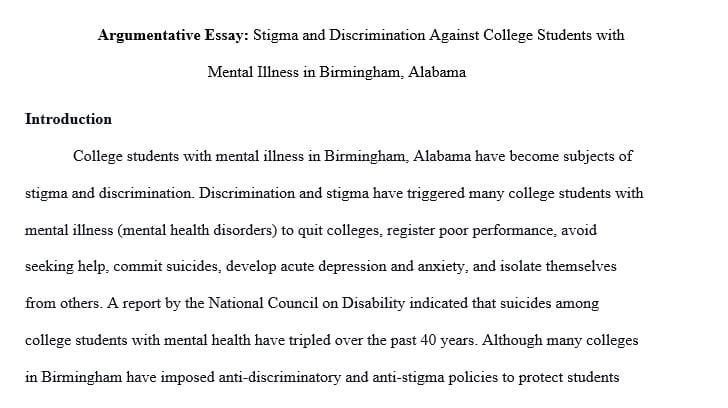 Stigma and Discrimination Against People with Mental Illness about college students in Birmingham  
