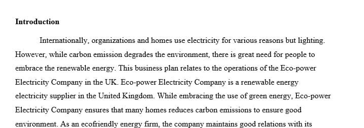 Strategic analysis and business plan of a sustainable and ethical organization in Energy Sector