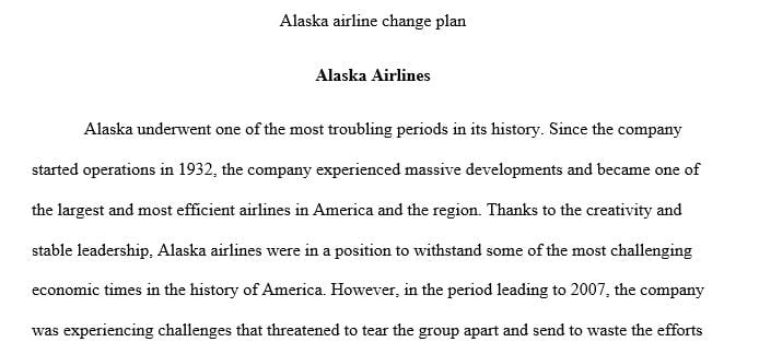 Submit a change plan for the Alaska Airlines case study