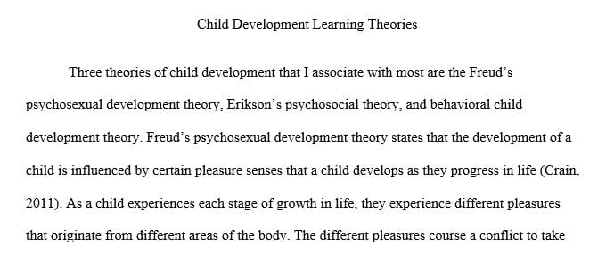 Summarize the key components of three child development learning theories