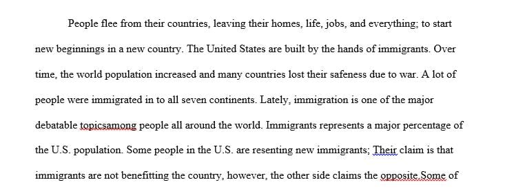 The readings for this unit have discussed US immigration in a variety of contexts