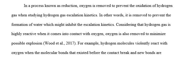 Why is oxygen removed from the solution when studying the hydrogen gas escalation kinetics
