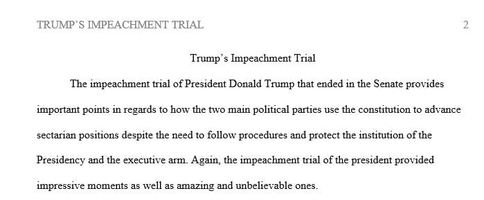 Write a report of 320 words combined with Trump's impeachment trial news reports