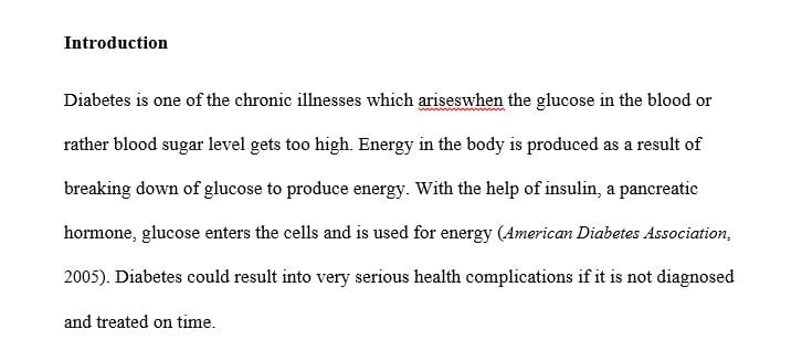 Write a two page essay about chronic disease ( diabetes)