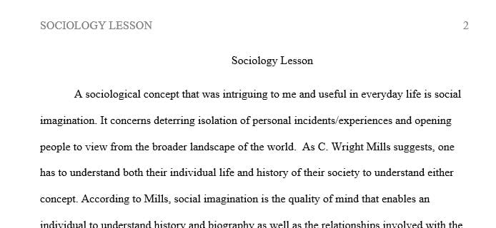Write one substantial paragraph offering at least one take away from the lessons offered by sociology