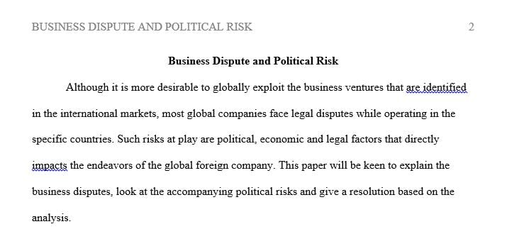 Written Assignment - Business Disputes and Political Risks
