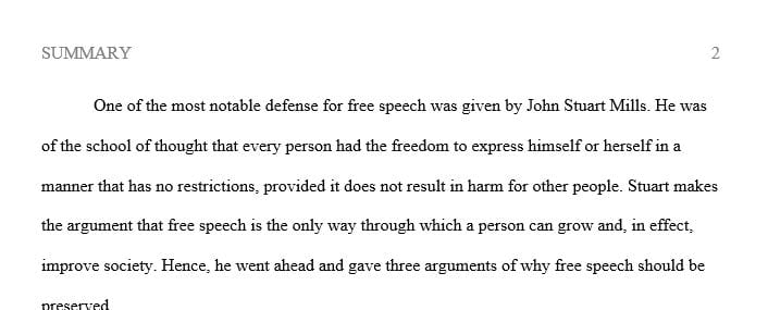 2 page summary on John Stuart Mill's ideas on free speech