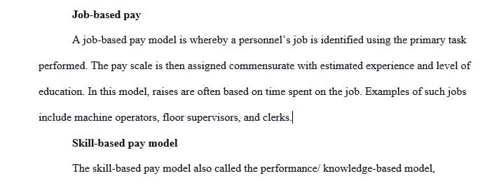Compare job-based pay with skill-based pay and provide an example of each.