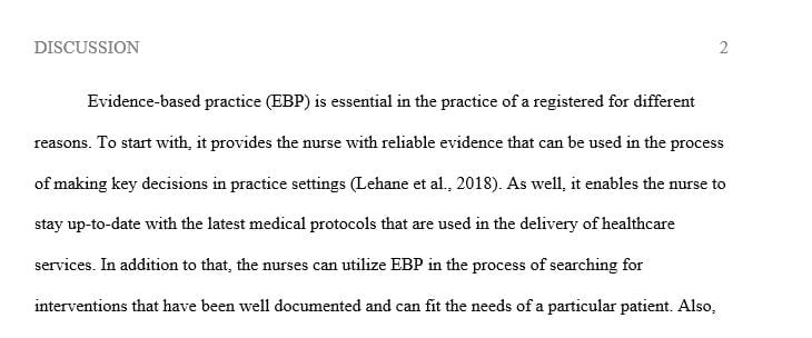Discuss why EBP is an essential component of the practice of a BSN-prepared RN.