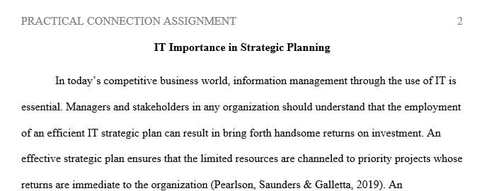 IT importance in strategic planning - Practical Connection Assignment
