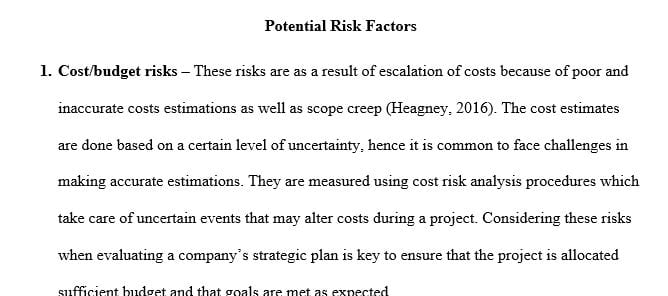 Potential risk factors are found in every project. Although individual projects have different risks