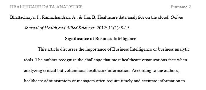 Provide evidence for understanding scholarly literature related to healthcare data analytics.