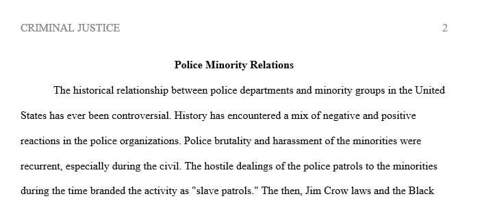 Write a 750-1,000 word essay on police officers and their relationship with minority groups