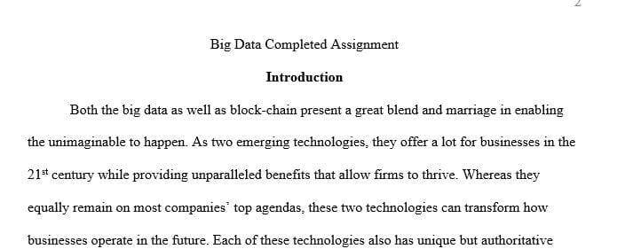 Highlight 5 emerging concepts that are exploring the use of Blockchain and Big Data.