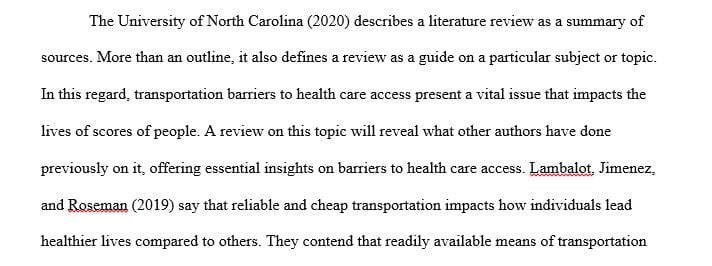 Literature Review - Transportation Barriers to Healthcare Access