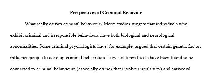 Evaluate the relationship between your chosen perspective and criminal behavior.