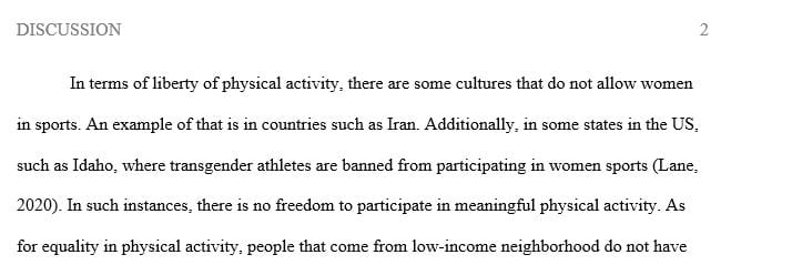 Describe a specific barrier to liberty equality or fraternity in relation to meaningful physical activity