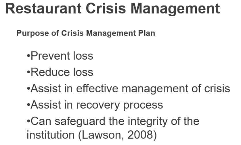 Discuss and provide examples of why a crisis management plan is important.
