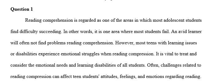 How do challenges with reading comprehension affect the adolescent student’s attitude