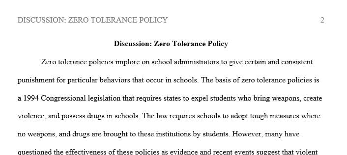 Is zero tolerance for violence, drugs and weapons in school a workable policy