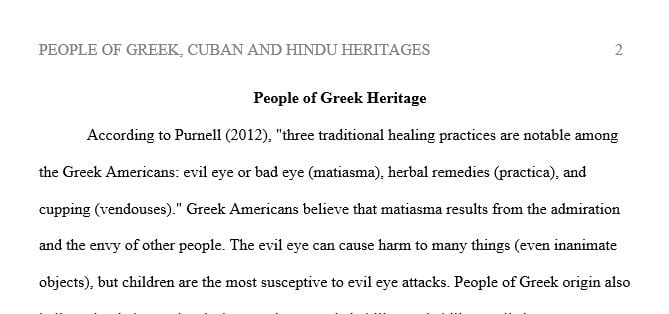 Mention how the Greek and Hindu heritage has influenced the Cuban heritage in term of health care beliefs.