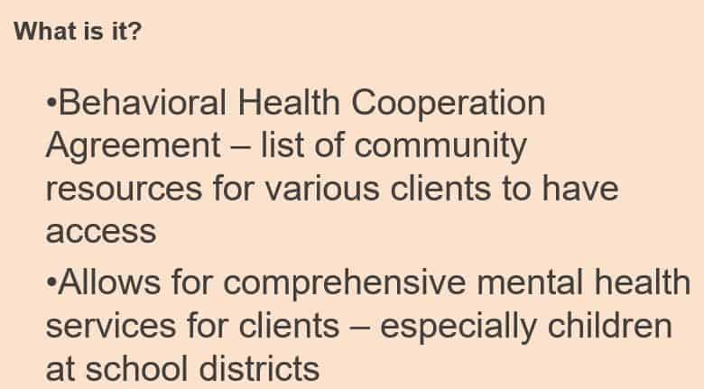 Providing school staff with information regarding Behavioral Health Cooperative Agreement Agencies (BHA’s)