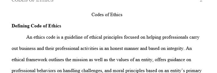 Research any journal article and summarize about codes of ethics from business ethics perspective.