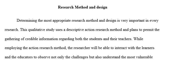 Select a method and design appropriate for an applied study.