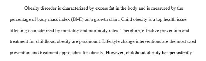 Treatment and prevention of obesity among children - Clinical Research Proposal