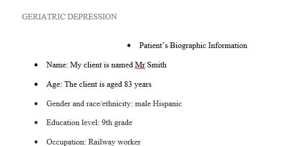 Write a paper for an elderly client between the ages of 75 to 100 experiencing reactive depression