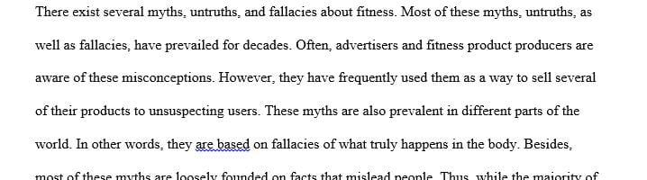 Write an 8 pages argumentative or informative research paper on fitness myths and facts