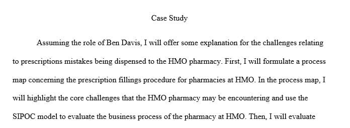 Develop a process map about the prescription filling process for HMO's pharmacy