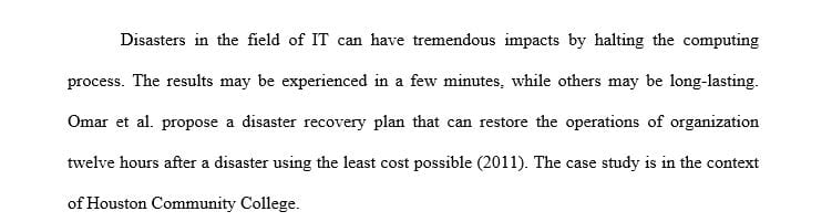 Read the attached case study Information Technology Disaster Recovery Plan
