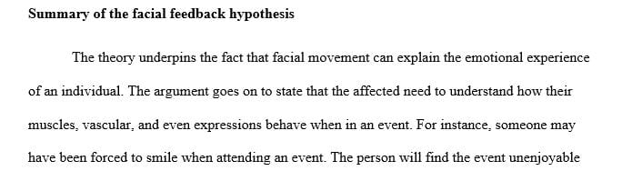 Summarize the facial feedback hypothesis, citing the course textbook.