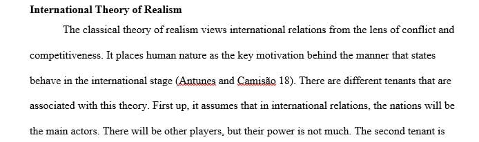 Analyze the international theory of realism. What are the tenants of classical and neorealism