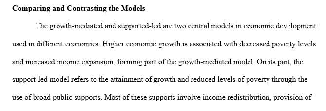 Compare and contrast growth-mediated economy and support-led model of economic development