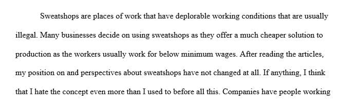 Do you agree or disagree that sweatshops are a vital part of the global economy