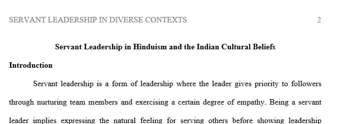 Examine how the principles of servant leadership are evident in that chosen culture and in that chosen religion