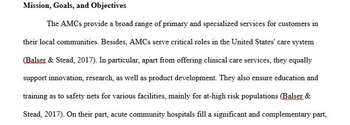 The similarities and differences between academic medical centers and acute care community hospitals.