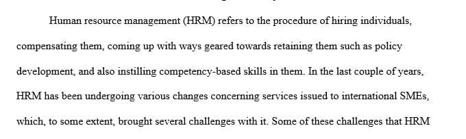 What are some of the typical challenges for HRM in international SMEs